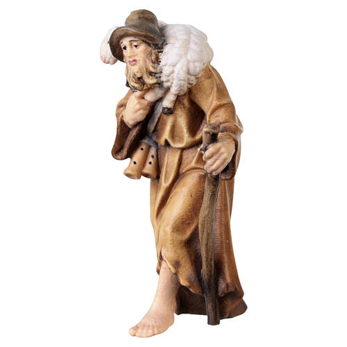Pastor com cordeiro madeira pintada para presépio Rainell do Val Gardena figuras altura média 9 cm 3