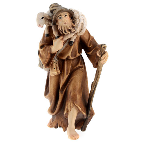 Shepherd with lamb in painted wood for 11 cm Rainell Nativity scene, Val Gardena 1