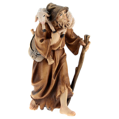 Shepherd with lamb in painted wood for 11 cm Rainell Nativity scene, Val Gardena 3