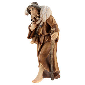 Shepherd with sheep on shoulder 11 cm, nativity Rainell, in painted Valgardena wood