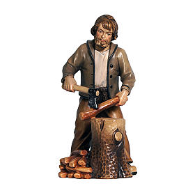 Lumberjack in painted wood for 9 cm Rainell Nativity scene, Val Gardena