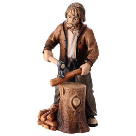 Lumberjack in painted wood for 11 cm Rainell Nativity scene, Val Gardena