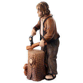 Lumberjack in painted wood for 11 cm Rainell Nativity scene, Val Gardena