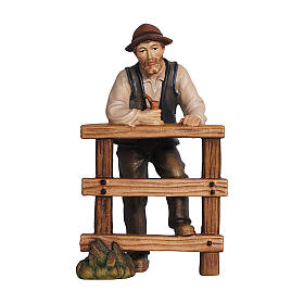 Man with fence in painted wood for 9 cm Rainell Nativity scene, Val Gardena