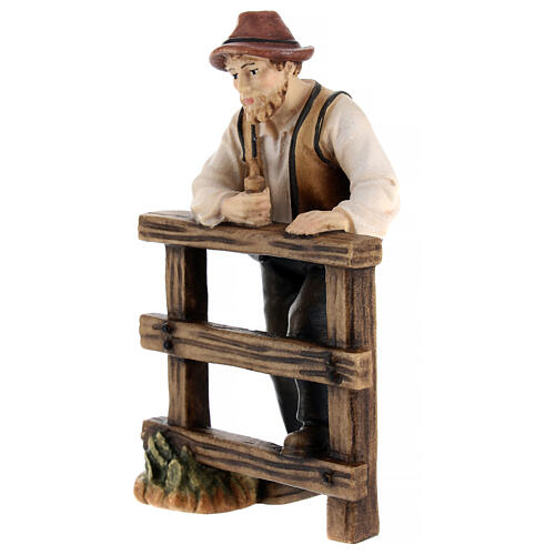 Man with fence in painted wood for 11 cm Rainell Nativity scene, Val Gardena 2
