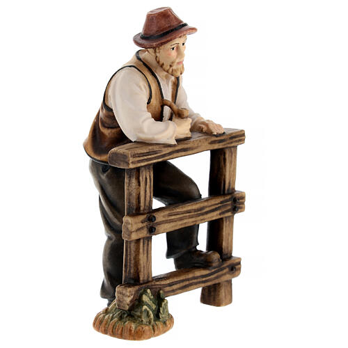Man with fence in painted wood for 11 cm Rainell Nativity scene, Val Gardena 3