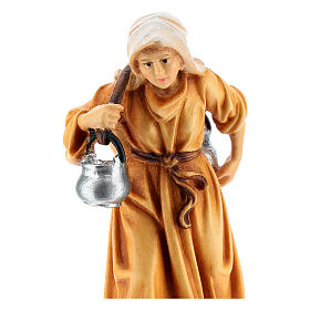 Woman with pot in painted wood for 9 cm Rainell Nativity scene, Val Gardena