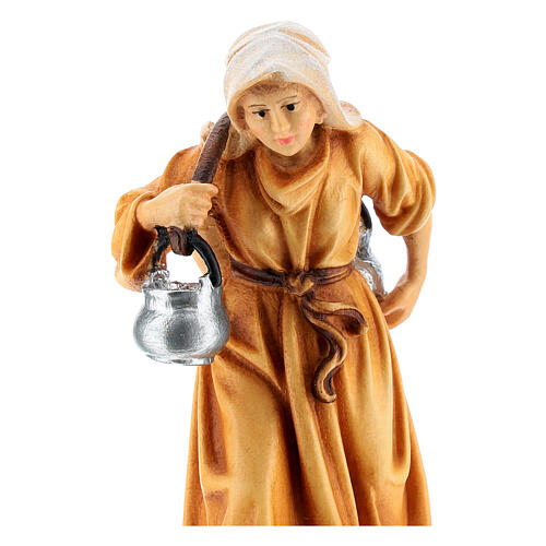 Woman with pot in painted wood for 9 cm Rainell Nativity scene, Val Gardena 2