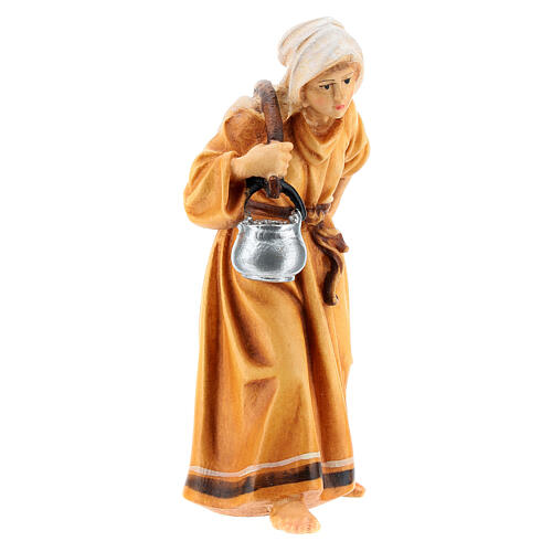 Woman with pot in painted wood for 9 cm Rainell Nativity scene, Val Gardena 4