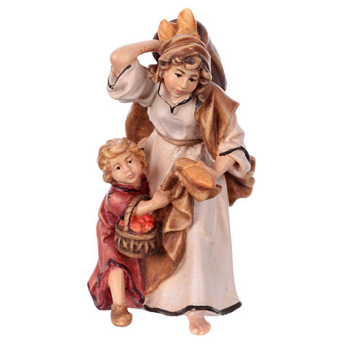 Woman with young boy 9 cm, nativity Rainell, in painted wood 1