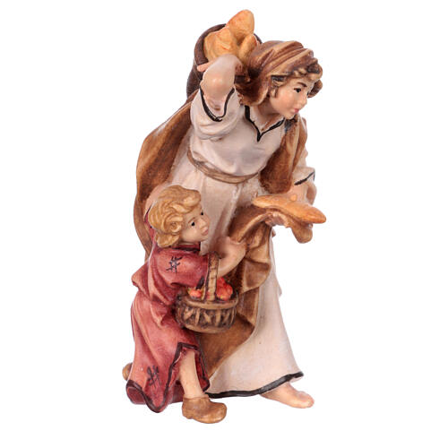 Woman with young boy 9 cm, nativity Rainell, in painted wood 2
