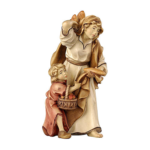 Woman with child in painted wood for 11 cm Rainell Nativity scene, Val Gardena 1