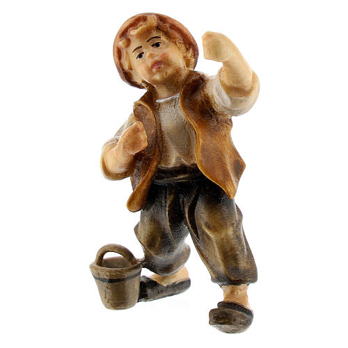 Boy with bucket 9 cm, nativity Rainell, in painted wood 2