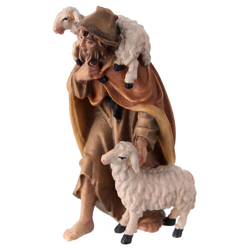 Shepherd with sheep in painted wood for 9 cm Rainell Nativity scene, Val Gardena 2