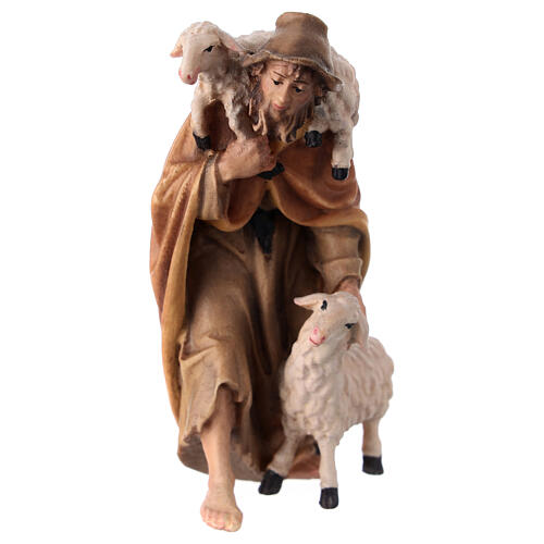 Pastor con ovejas de madera pintada belén Rainell 9 cm Val Gardena 1