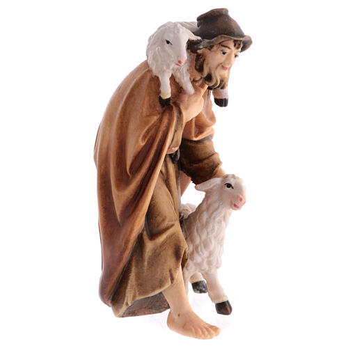 Shepherd with sheep in painted wood for 11 cm Rainell Nativity scene, Val Gardena 3