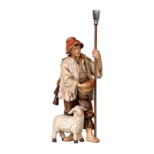 Pastor de rebanho presépio madeira pintada Rainell Val Gardena com peças altura média 9 cm 1