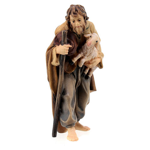 Shepherd with stick and lamb in painted wood for 9 cm Rainell Nativity scene, Val Gardena 1