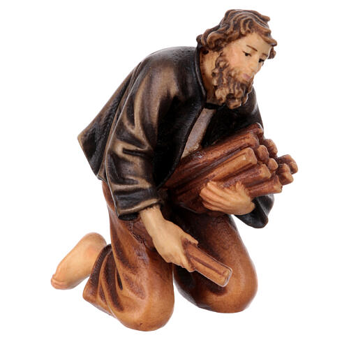 Kneeling shepherd in painted wood for 9 cm Rainell Nativity scene, Val Gardena 3