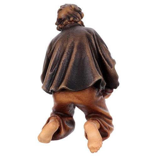 Kneeling shepherd in painted wood for 9 cm Rainell Nativity scene, Val Gardena 4