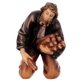 Pastore inginocchiato in legno Valgardena dipinto presepe Rainell 9 cm