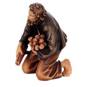 Pastore inginocchiato in legno Valgardena dipinto presepe Rainell 9 cm