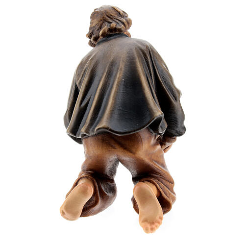 Kneeling shepherd in painted wood for 11 cm Rainell Nativity scene, Val Gardena 3