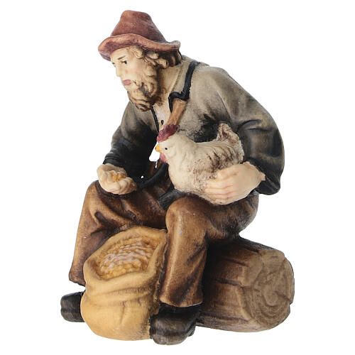 Sitzender Hirte mit Futter Grödnertal Holz für Krippe Rainell 9cm 2