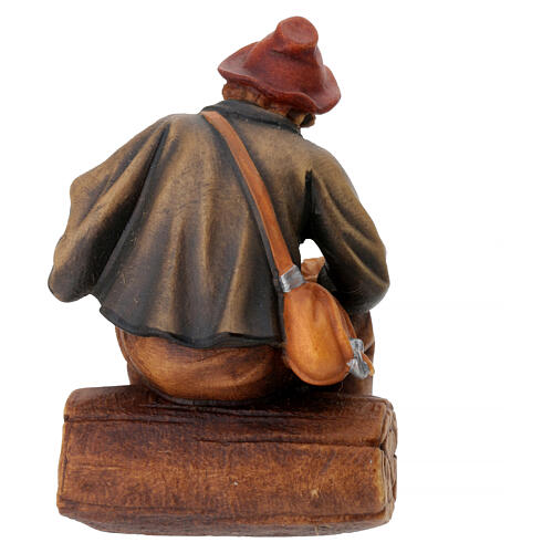 Sitting shepherd with grains in painted wood for 9 cm Rainell Nativity scene, Val Gardena 4