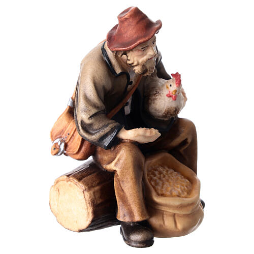 Sitting shepherd with grains in painted wood for 11 cm Rainell Nativity scene, Val Gardena 3