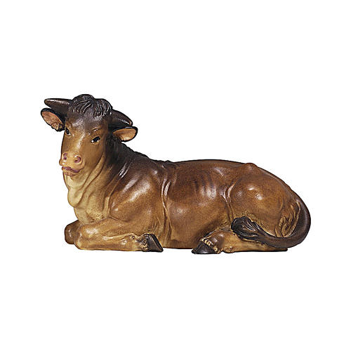 Lying ox in painted wood for 9 cm Rainell Nativity scene, Val Gardena 1