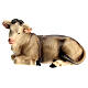 Lying ox in painted wood for 11 cm Rainell Nativity scene, Val Gardena s1