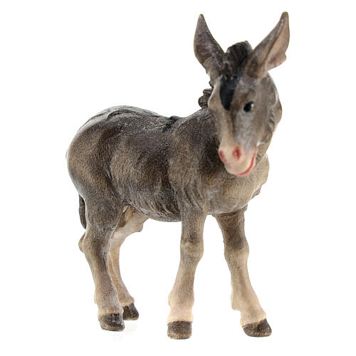 Donkey in painted wood for 9 cm Rainell Nativity scene, Val Gardena 2