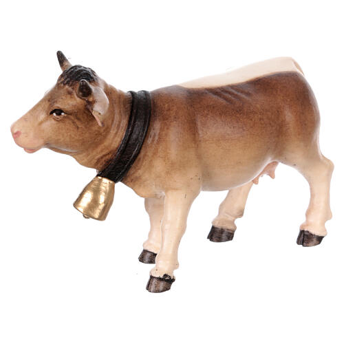 Vaca cabeza hacia adelante de madera pintada Val Gardena belén Rainell 9 cm 3