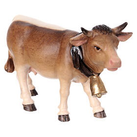 Mucca testa in avanti in legno dipinto Valgardena presepe Rainell 9 cm