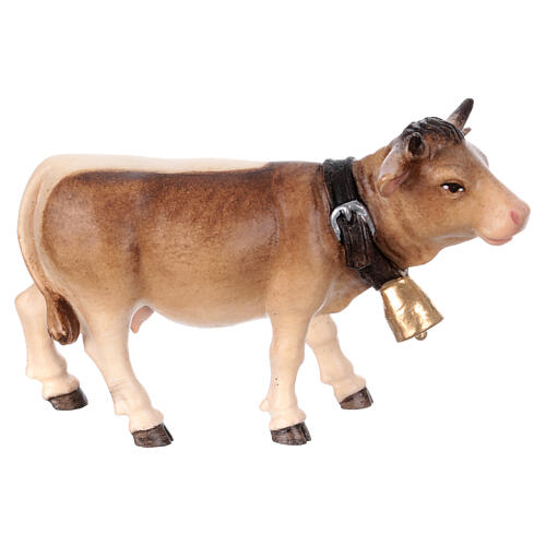 Mucca testa in avanti in legno dipinto Valgardena presepe Rainell 9 cm 1