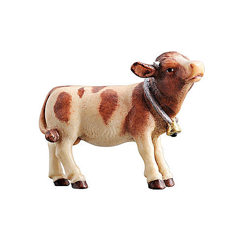 Calf in painted wood for 9 cm Rainell Nativity scene, Val Gardena 1