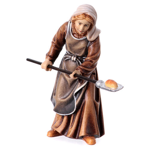 Woman with bread in painted wood for 11 cm Rainell Nativity scene, Val Gardena 2