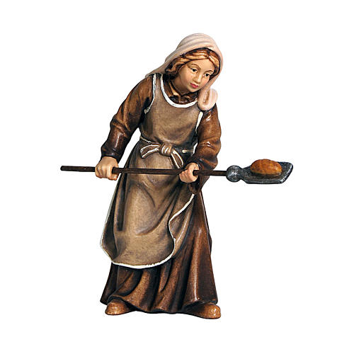 Pastora con pane legno Val Gardena dipinto presepe Rainell 11 cm 1