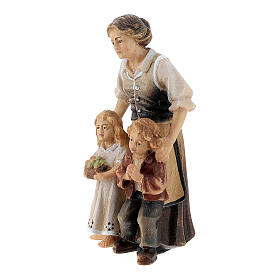 Woman with children in painted wood for 9 cm Rainell Nativity scene, Val Gardena