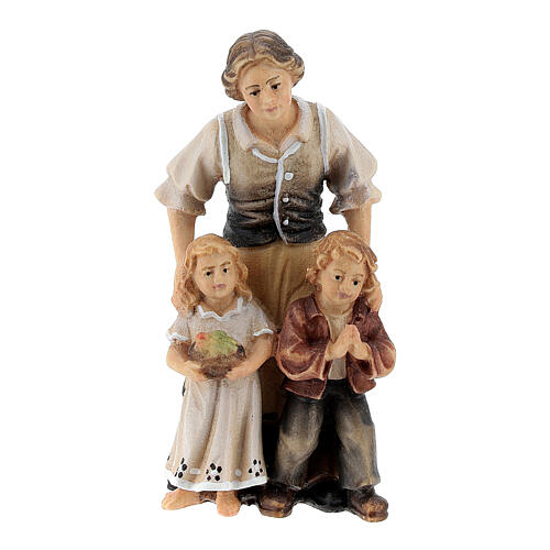 Woman with children in painted wood for 9 cm Rainell Nativity scene, Val Gardena 1