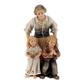 Pastora com crianças madeira pintada para presépio Rainell Val Gardena com figuras altura média 9 cm