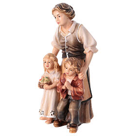 Pastora con bambini legno dipinto Val Gardena presepe Rainell 11 cm