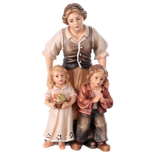 Pastora com crianças madeira pintada para presépio Rainell Val Gardena com figuras altura média 11 cm 1