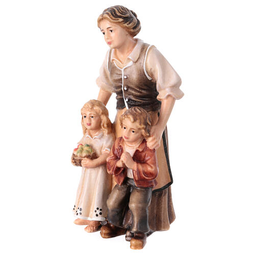 Pastora com crianças madeira pintada para presépio Rainell Val Gardena com figuras altura média 11 cm 2