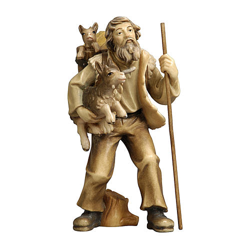 Shepherd with goats in painted wood for 9 cm Rainell Nativity scene, Val Gardena 1