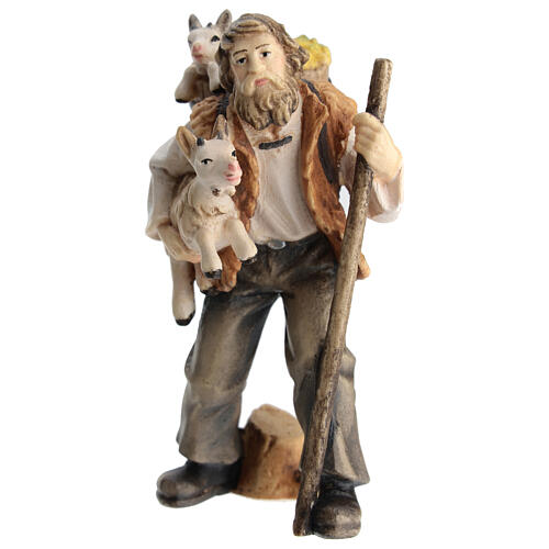 Shepherd with goats in painted wood for 11 cm Rainell Nativity scene, Val Gardena 1