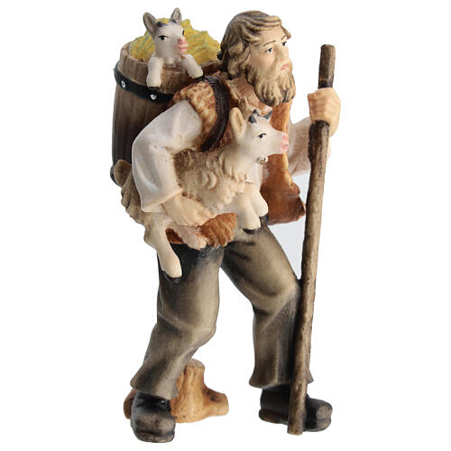 Shepherd with goats in painted wood for 11 cm Rainell Nativity scene, Val Gardena 2
