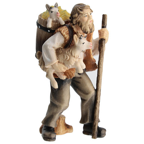 Pastor com cabras madeira pintada para presépio Rainell Val Gardena com figuras altura média 11 cm 2