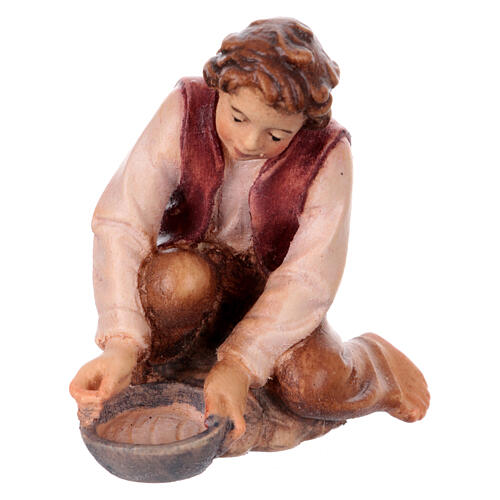 Jeune qui trait bois peint Val Gardena crèche Rainell 9 cm 1